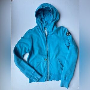 EVER Turqoise Zip Distressed Hoody with Patch and Pin. Size Medium. 100% Cotton